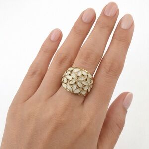 Mia Cream Gold Tone Cream Enamel Bold Chunky Floral Statement Ring